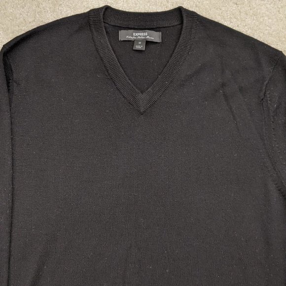 Express merino wool v-neck sweater black medium - Picture 2 of 2